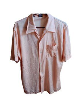 True Vintage XL Disco Shirt Joel Cal-Made Peach Pink Short Sleeve Button-Up 80s